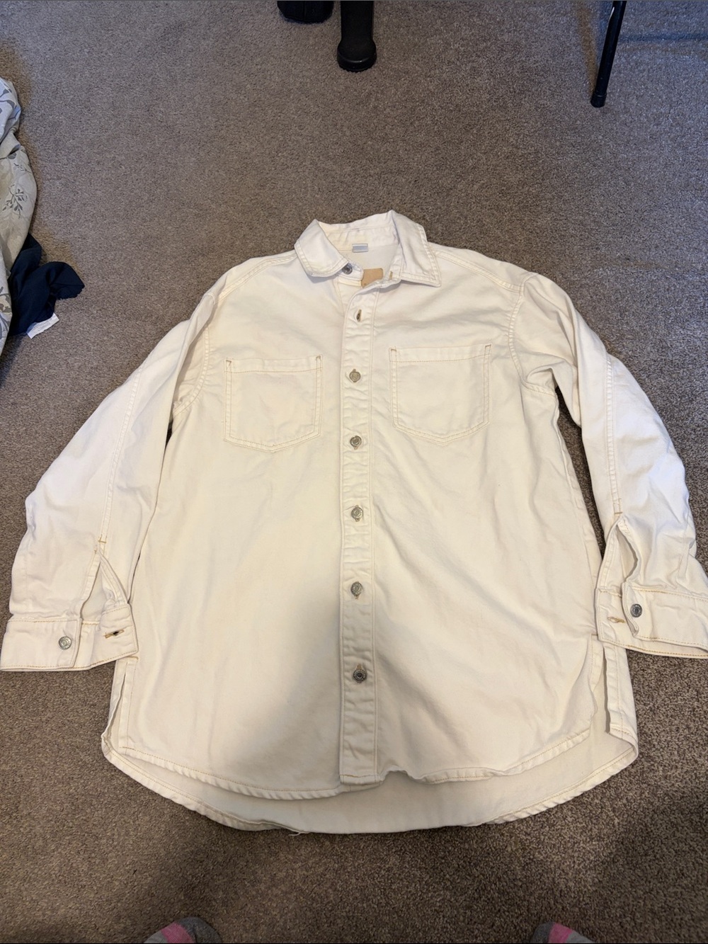 H&M Cream Denim Button-Front Jean Jacket